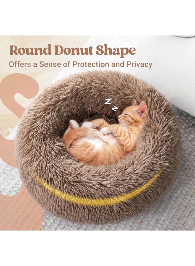 HousLife Cat Bed Plush Donut Cat Bed 40x40CM Soft Fluffy Round Pet Bed, Calming Self Warming Cat Bed Machine Washable with Non Slip Waterproof Bottom for Indoor Cats Small Dogs - Image 2